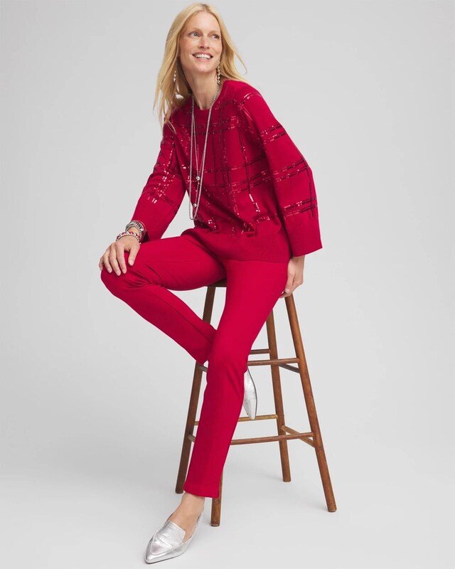 Sequin Plaid Pullover Sweater - image 2